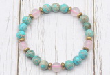 CGB8465 8mm blue sea sediment jasper, rose quartz & hematite power beads bracelet