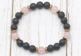 CGB8467 8mm black lava, rose quartz & hematite power beads bracelet