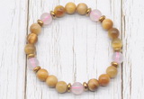 CGB8468 8mm golden tiger eye, rose quartz & hematite power beads bracelet