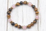 CGB8469 8mm yellow tiger eye, rose quartz & hematite power beads bracelet