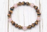 CGB8470 8mm grade AA yellow tiger eye, rose quartz & hematite power beads bracelet