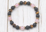 CGB8473 8mm black lava, grade AA yellow tiger eye, rose quartz & hematite power beads bracelet