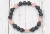 CGB8475 8mm black lava, blue tiger eye, rose quartz & hematite power beads bracelet