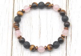 CGB8476 8mm yellow tiger eye, black lava, rose quartz & hematite power beads bracelet