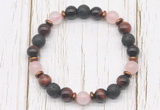 CGB8478 8mm red tiger eye, black lava, rose quartz & hematite power beads bracelet