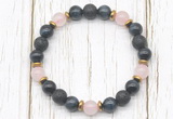 CGB8479 8mm blue tiger eye, black lava, rose quartz & hematite power beads bracelet