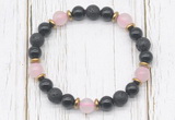 CGB8480 8mm black onyx, black lava, rose quartz & hematite power beads bracelet