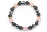 CGB8485 8mm rose quartz,matte black onyx & hematite energy bracelet