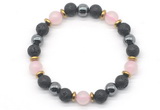 CGB8486 8mm rose quartz,black lava & hematite energy bracelet