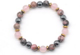 CGB8489 8mm rose quartz, rhodonite & hematite energy bracelet