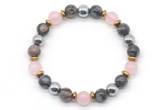 CGB8490 8mm rose quartz, grey opal & hematite energy bracelet