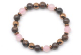 CGB8492 8mm rose quartz, bronzite & hematite energy bracelet