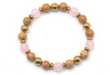 CGB8493 8mm rose quartz, wooden jasper & hematite energy bracelet