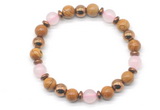 CGB8494 8mm rose quartz, wooden jasper & hematite energy bracelet