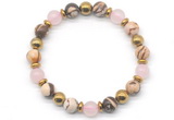 CGB8495 8mm rose quartz, zebra jasper & hematite energy bracelet