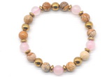 CGB8499 8mm rose quartz, picture jasper & hematite energy bracelet