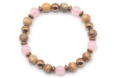 CGB8500 8mm rose quartz, picture jasper & hematite energy bracelet