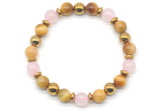 CGB8503 8mm rose quartz, golden tiger eye & hematite energy bracelet