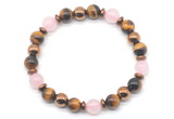 CGB8505 8mm rose quartz, yellow tiger eye & hematite energy bracelet