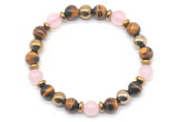 CGB8506 8mm rose quartz, grade AA yellow tiger eye & hematite energy bracelet