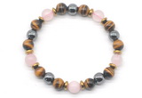 CGB8507 8mm rose quartz, grade AA yellow tiger eye & hematite energy bracelet