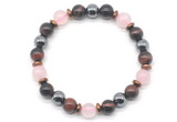 CGB8508 8mm rose quartz, red tiger eye & hematite energy bracelet