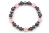 CGB8509 8mm rose quartz, grade AA red tiger eye & hematite energy bracelet