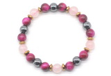 CGB8510 8mm rose quartz, red tiger eye & hematite energy bracelet