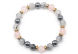 CGB8516 8mm rose quartz, black rutilated quartz & hematite energy bracelet