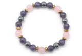 CGB8517 8mm rose quartz, amethyst & hematite energy bracelet