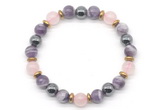 CGB8518 8mm rose quartz, dogtooth amethyst & hematite energy bracelet