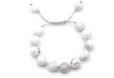 CGB8550 12mm round white howlite adjustable macrame bracelets