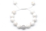 CGB8551 12mm round white howlite adjustable macrame bracelets