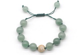 CGB8554 12mm round green aventurine adjustable macrame bracelets