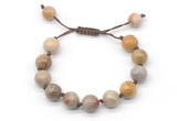 CGB8559 12mm round fossil coral adjustable macrame bracelets