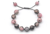 CGB8561 12mm round rhodonite adjustable macrame bracelets