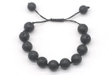 CGB8565 12mm round black lava adjustable macrame bracelets