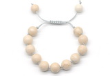 CGB8570 12mm round white fossil jasper adjustable macrame bracelets