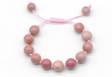 CGB8571 12mm round pink wooden jasper adjustable macrame bracelets