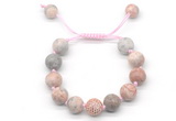 CGB8576 12mm round pink zebra jasper adjustable macrame bracelets