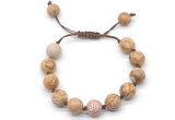 CGB8577 12mm round picture jasper adjustable macrame bracelets