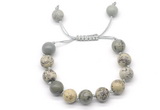 CGB8579 12mm round greeting pine jasper adjustable macrame bracelets