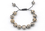 CGB8584 12mm round dalmatian jasper adjustable macrame bracelets