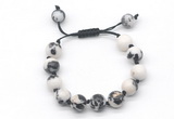 CGB8585 12mm round black & white jasper adjustable macrame bracelets