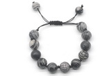 CGB8586 12mm round black water jasper adjustable macrame bracelets