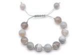 CGB8590 12mm round grey banded agate adjustable macrame bracelets