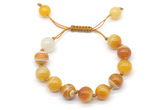 CGB8592 12mm round yellow banded agate adjustable macrame bracelets