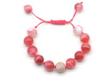 CGB8593 12mm round red banded agate adjustable macrame bracelets