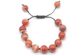 CGB8594 12mm round red banded agate adjustable macrame bracelets