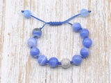 CGB8595 12mm round blue banded agate adjustable macrame bracelets